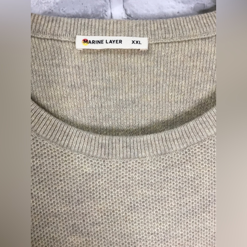 Marine Layer Mens Knit Beige Cotton Blend Crew Neck Sweater Size XXL - M400 - Picture 3 of 9